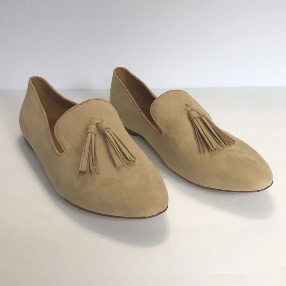 J. Crew Factory Cream Almond Toe Tasseled Slip on Flats size 11